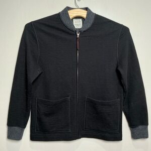 Billy Reid Men's Bomber Jacket Size Large Black Full Zip Waffle Knit